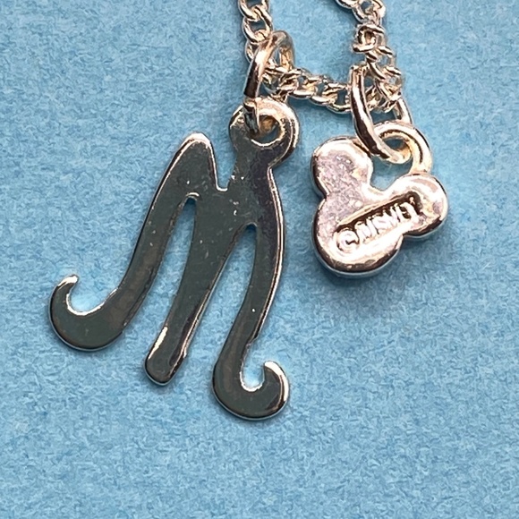 DISNEY Silver  Initial M Necklace Mickey Rhinestones Charm Size 18" - Picture 7 of 8